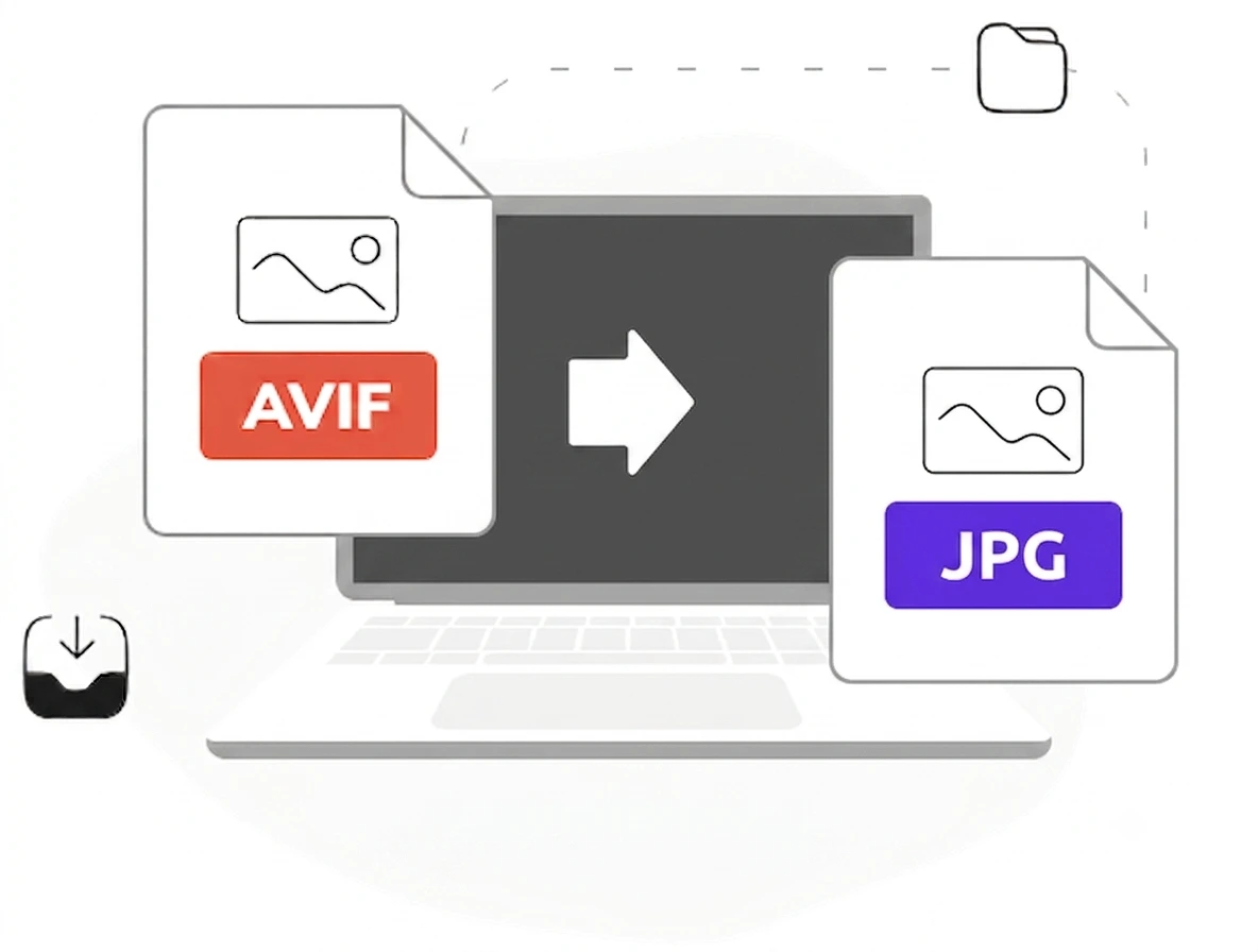 AVIF to JPG converter with several .avif files queued, decoding them into ordinary JPG images inside the browser