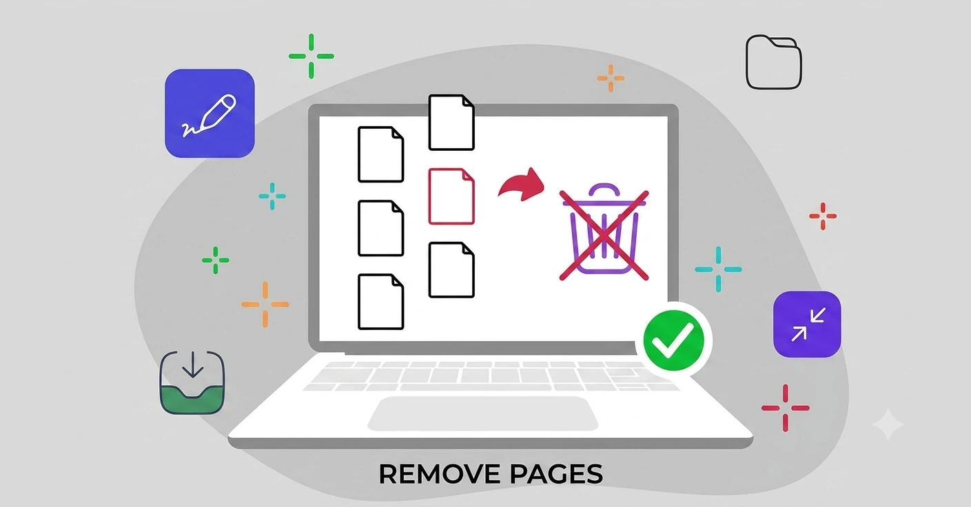 Delete PDF pages tool drag and drop upload and remove pages interface