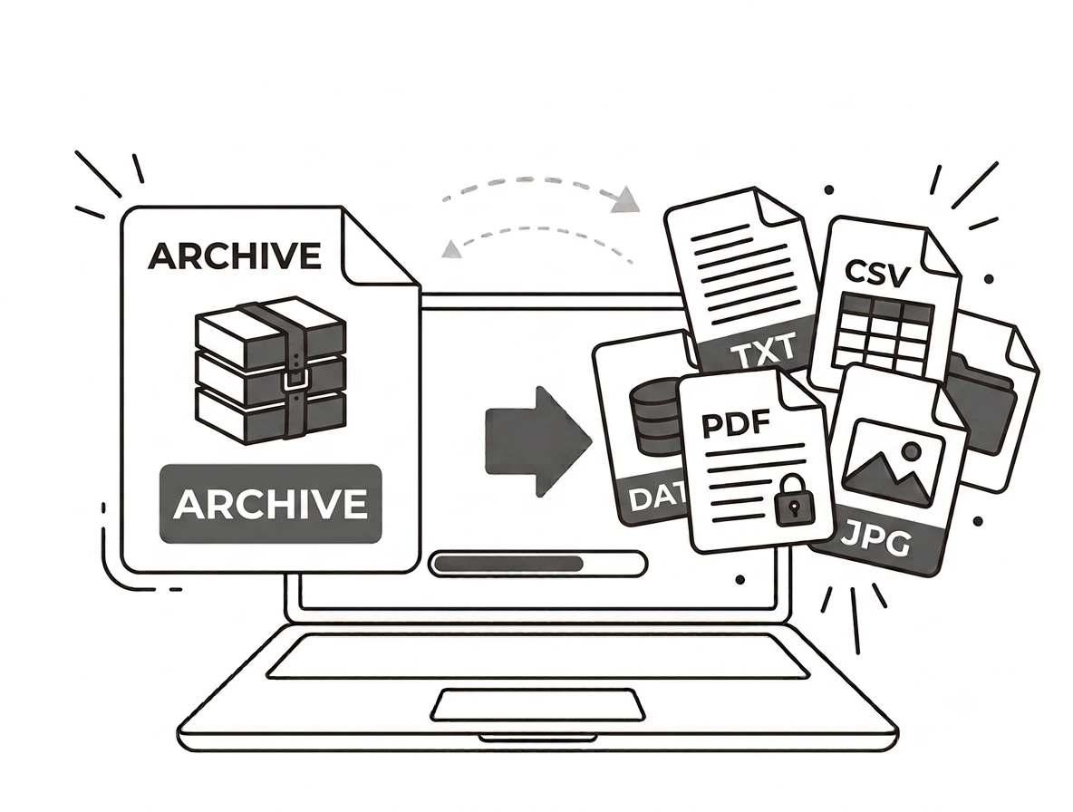 Extract archive tool drop a RAR, 7z, TAR or ZIP file to extract interface