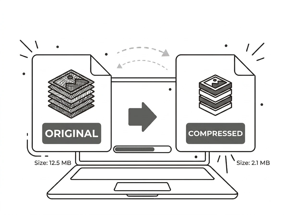 Image compressor showing an exact KB target field and a quality slider, compressing photos inside the browser