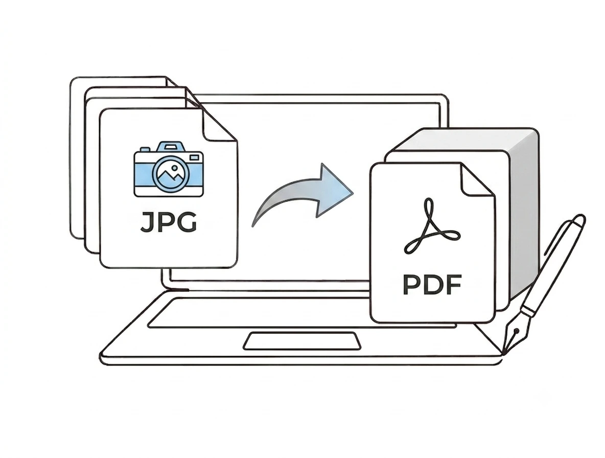 Images to PDF converter turning several photos into one PDF document in the browser
