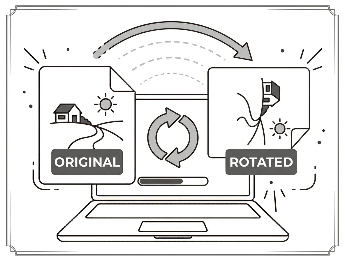 Rotate image tool turn a photo 90 or 180 degrees interface
